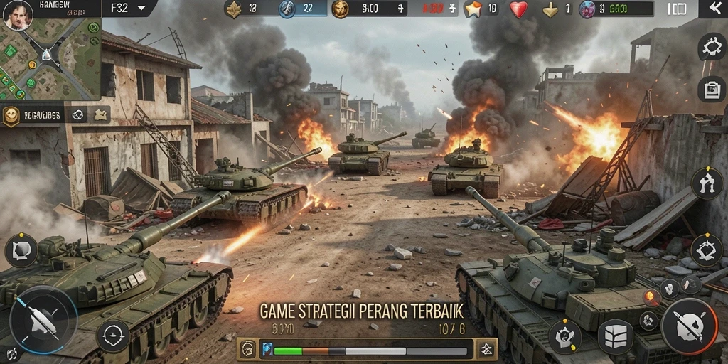 Tangkapan layar menampilkan aksi intens dalam gameplay strategi F32.
