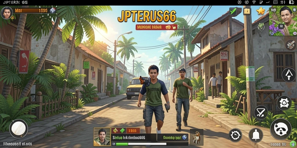 Screenshot gameplay JPTERUS66 menunjukkan dunia simulasi yang kaya dan interaktif.