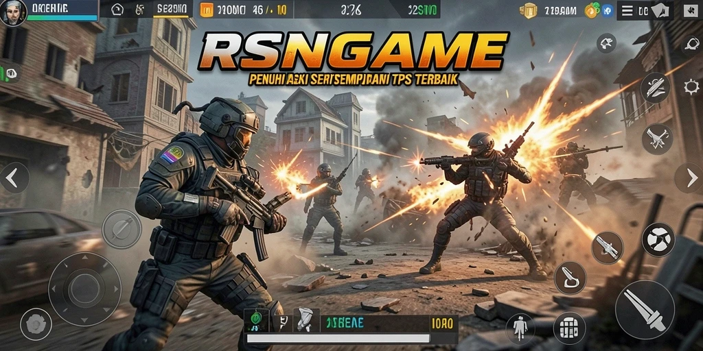 Screenshot gameplay RSNGAME menampilkan aksi tembak-menembak yang mendebarkan.